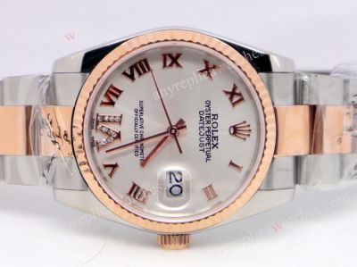 Rolex Datejust Replica Watch 2-Tone Rose Gold White Dial Diamond on the IV numeral
